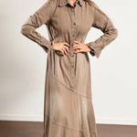 Newport News JEANOLOGY Western Y2K Brown Jean Flared Trench Maxi Dress Sz 16 Photo 0