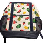 Lands End Large Canvas Coated Fruit Print Backpack Navy Trim Insulated CoolerBag Blue Photo 2