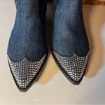 Karl Lagerfeld  Lakota Boots Cowboy Denim Jeweled Almond Toe Western Rhinestones Photo 1