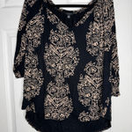 Lucky Brand Black Floral Flowey Viscose Top Size 1XL Photo 0