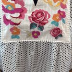 Savanna Jane White Polka Dot Floral Embroidered Long Sleeve Babydoll Top Size L Photo 2