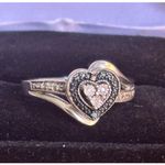 Sterling Silver Heart Shaped Ring With Blue And Clear Diamonds Size 7 Photo 1