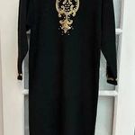 Vintage Antonella Preve New York Black Whimsigoth Gold Beaded Midi Dress Size M Size M Photo 0