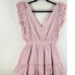 House of Harlow 1960 Women Dress Mini V Neck Ruffle Fit Flare A Line Medium Pink Photo 2