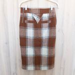 L.A.M.B. Gwen Stefani Plaid Wool Midi Skirt Size Brown White Indie Preppy Photo 5