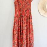 MELLODAY | Smocked Floral Sleeveless Maxi Dress | Orange Mustard Palm | Sz XS Photo 0