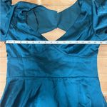 Lulus  Elegant Confidence Teal Satin Flutter Sleeve Cutout Maxi Dress formal gown Photo 6