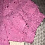 J.Crew Puff Sleeve Eyelet Popover Top Button Ruffle Embroidered Pink Camisole Photo 4