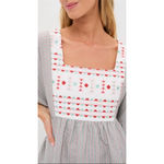 POMANDER PLACE Sage Stripe Embroidered Sadona Mini Dress Medium Cottage Prairie Green Photo 3