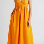 Farm Rio  Women's Mustard Orange Bustier Maxi Dress M Gauzy Vacation Beach Resort Photo 0