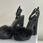 Black fluffy high hills Size 7 Photo 4