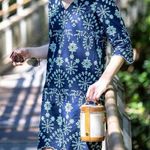 Sail To Sable  Embroidered Eyelet Dress Navy and Cerulean Blue Medium Photo 0