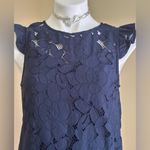 Monteau Los Angelas Navy Floral Lace Design Midi Cap Sleeves Dress Sz. S. Blue Photo 2