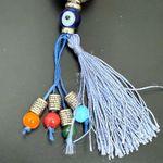 Handcrafted Floral Porcelain Bead Evil Eye KeyChain FOB Bag Charm Blue Photo 4