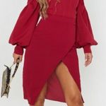 Pretty Little Thing Plt PETITE BURGUNDY WRAP PENCIL SKIRT size 10 Photo 0