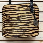 Vintage Shannon Diego Striped Fur Leather PEACE Crossbody Bag Brown Black 7x9 Photo 2