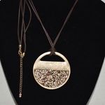 Source Unknown Two-dimensional Gold/Silver Crystal Sparkle Gold Tone Brown Cord Bib Necklace Photo 0