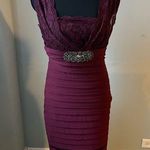 Betsy and Adam maroon v neck lace overlay pleated bottom cocktail dress size 6 Photo 0