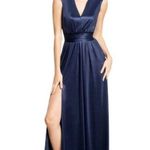 Dress the Population  Krista Plunging V-Neck Side‎ Slit Gown Dress Navy Blue M Photo 0