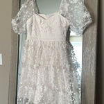 Endless Rose  Tuckernuck Ivory Floral Appliqué Puff Sleeve Mini Dress Size Small Photo 0