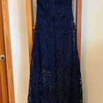 AQUA  Navy Lace Sheer High-Low A-Line Maxi Dress Gown Womens XS Photo 5
