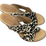 Born Crown By Leopard Print Criss Cross Cork Heeled Slip On Mules Size 8 Tan Photo 0