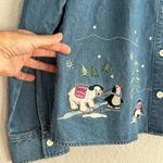 Christopher & Banks  Denim Embroidered Button Up Shirt Polar Bear Snow Teacher Photo 1