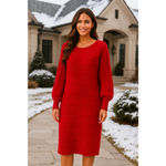 Vine & Love  Midi Dress Knit Sweater Cable Red Festive Christmas S Holiday Cozy Photo 1