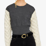 ZARA Basics Cable Knit Balloon Sleeve Sweater Gray & Cream Size M Photo 0