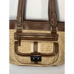 CHAPS  Women's Faux Straw Leather Trim Shoulder Bag Purse Brown OS NWOT Photo 4