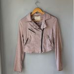 Free People Slub Pink Lavender Linen Cropped Moto Zip Up Jacket 2 Photo 2