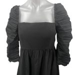 NEW O.P.T Black Long Ruched Puff Sleeve Square Neck Smocked Midi A Photo 2