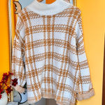 a.n.a  White and Mustard Plaid Cowl Neck Oversized Knit Sweater L Photo 0