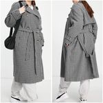 ASOS  Smart Heritage Check Houndstooth Oversized Trench Peacoat Gray Size 4 Photo 3