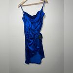 New Lulus Dream Royal Blue Satin Floral Jacquard Midi Wrap Dress Women’s Medium‎ Photo 1