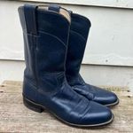 Justin Boots Vintage 90s Justin Roper Navy Blue Cowgirl Western Pull On Leather Boots 6 1/2B Photo 0