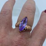 Amethyst Rose Gold Ion Plated Brass Ring with Marquise AAA Grade CZ Light Photo 4