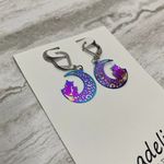 Handmade Anadeliss Crescent Moon Cats Rainbow Steel Etched Earrings Halloween Photo 1
