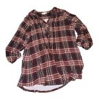 Westport  Burgundy and Black Checkered V-neck Relaxed Fit Top Photo 1