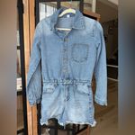 Paige  denim romper long sleeve button down collar western shorts light wash Photo 1