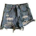 Signature 8 Womens Blue Denim High Rise‎ Button Fly Cut Off Jean Shorts Sz S Photo 0