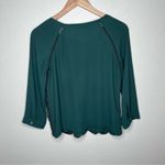 Loft  hunter green lace overlay crochet mix media long sleeve dressy top xs Photo 8