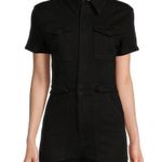 Good American Denim Jumpsuit Flightsuit Point Collar Straight Leg Black Size 1 Photo 3