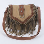 Western Fringe Suede Crossbody Bag Boho Brown & Taupe Saddle Style NWT Photo 0