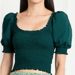 Hill House  Home Aiko Nap Top Green Medium Smocked Cropped Puff Sleeve Holiday Photo 0