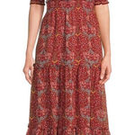 Max Studio ‎ red paisley boho printed tiered midi dress Photo 0