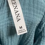 Zenana Outfitters Tunic Top Women's Size Medium Babydoll Blue Waffle Knit Collared Pockets Photo 4