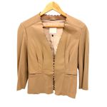 Rebecca Taylor  Tan Genuine Leather Scalloped Open Front Jacket Small Photo 1