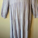 Striped Maxi Dress Tiered Long Sleeve XXL V Neck Blue White Greece vacation Photo 2