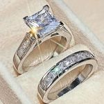 2pcs/set Silver Princess Cut engagement ring set size 10 Photo 3